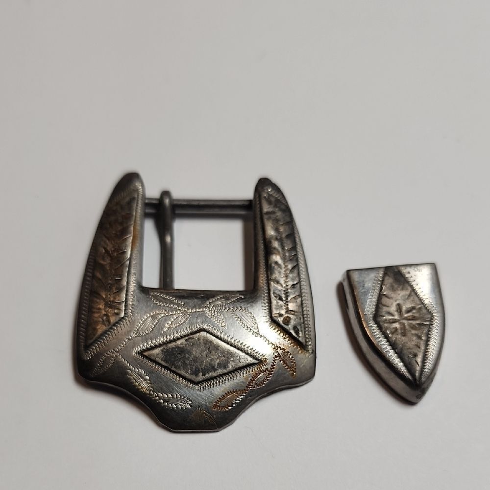 Vintage Silver Tone Buckle Set